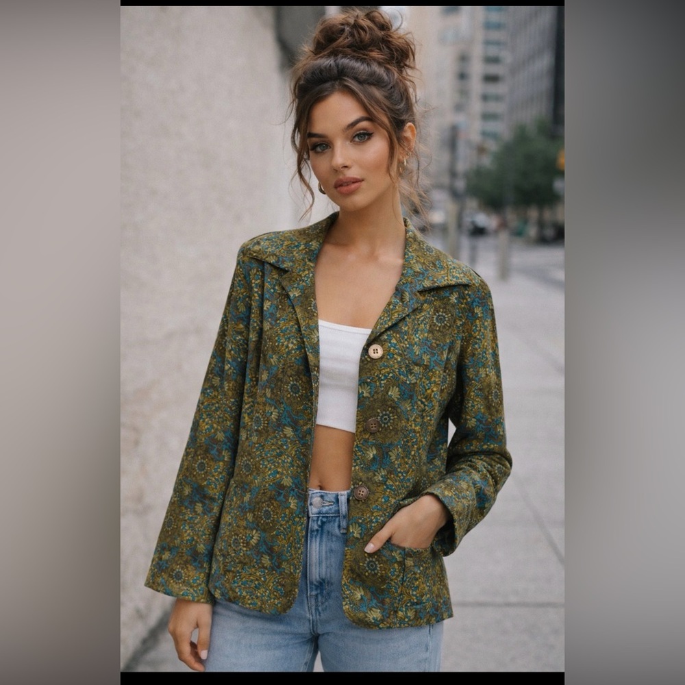 Requirements Vintage Olive Green Paisley Blazer